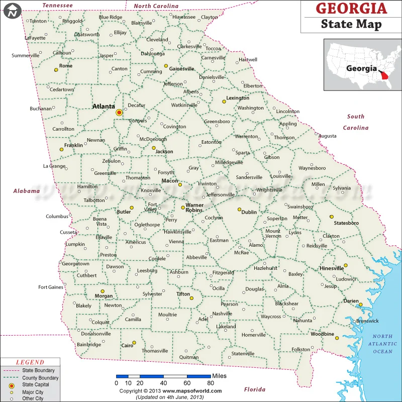 Georgia State Map, USA