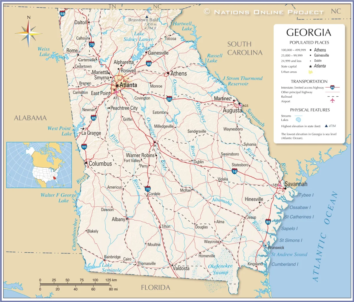 Map of the State of Georgia, USA Nations Online Project
